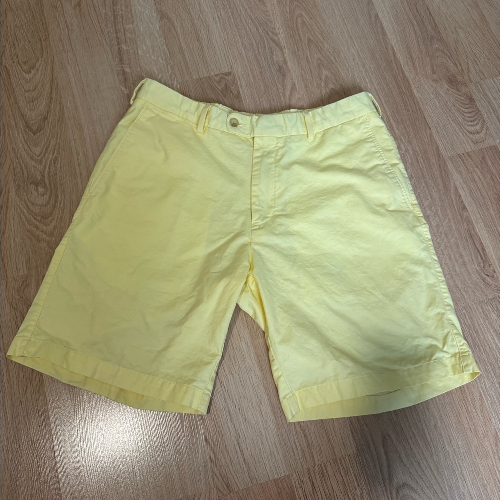 PETER MILLAR Butter Yellow 100% Cotton Chino Shorts Size 34 VGUC